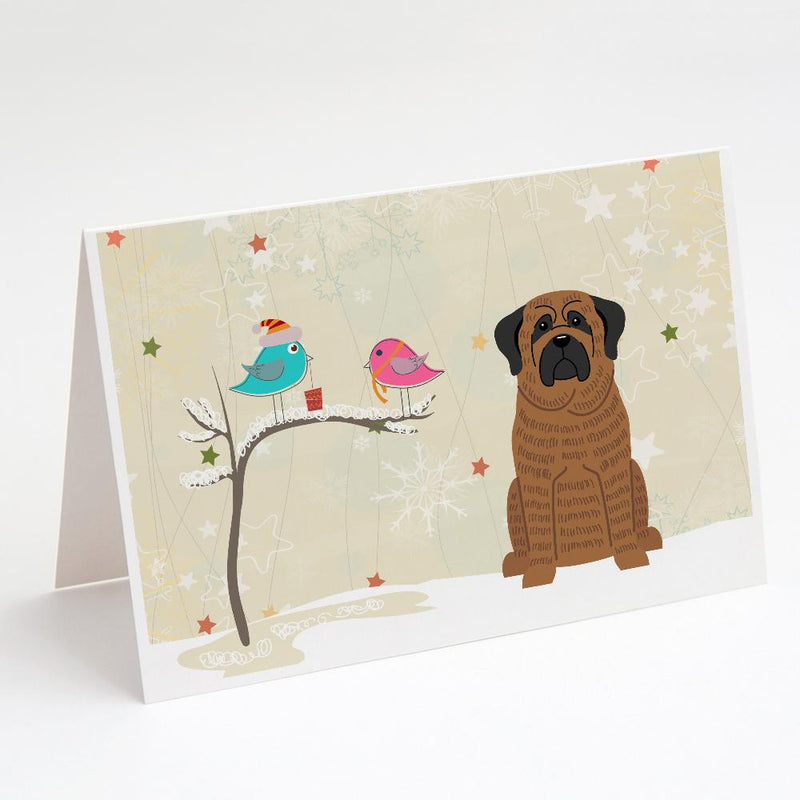 Christmas Presents between Friends Mastiff - Brindle Greeting Cards and Envelopes Pack of 8