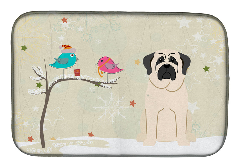 Christmas Presents between Friends Mastiff White Dish Drying Mat – Absorbent, Artistic Kitchen Essentials BB2489DDM
