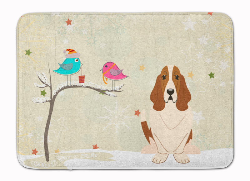 Christmas Presents between Friends Basset Hound Machine Washable Memory Foam Mat BB2493RUG