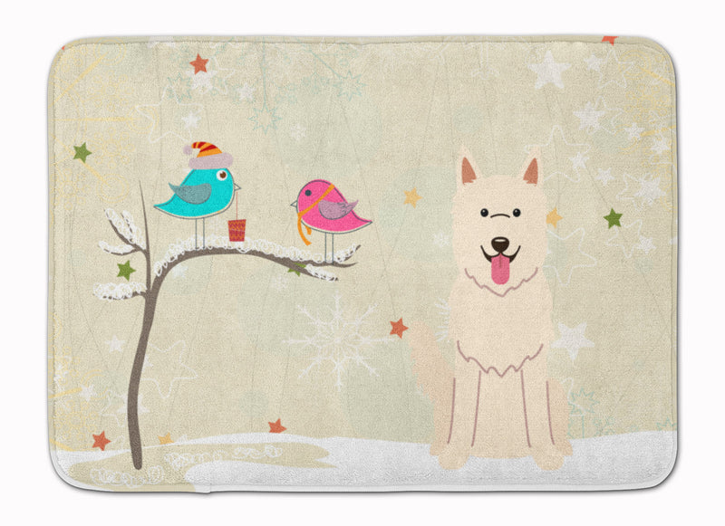 Christmas Presents between Friends White German Shepherd Machine Washable Memory Foam Mat BB2517RUG