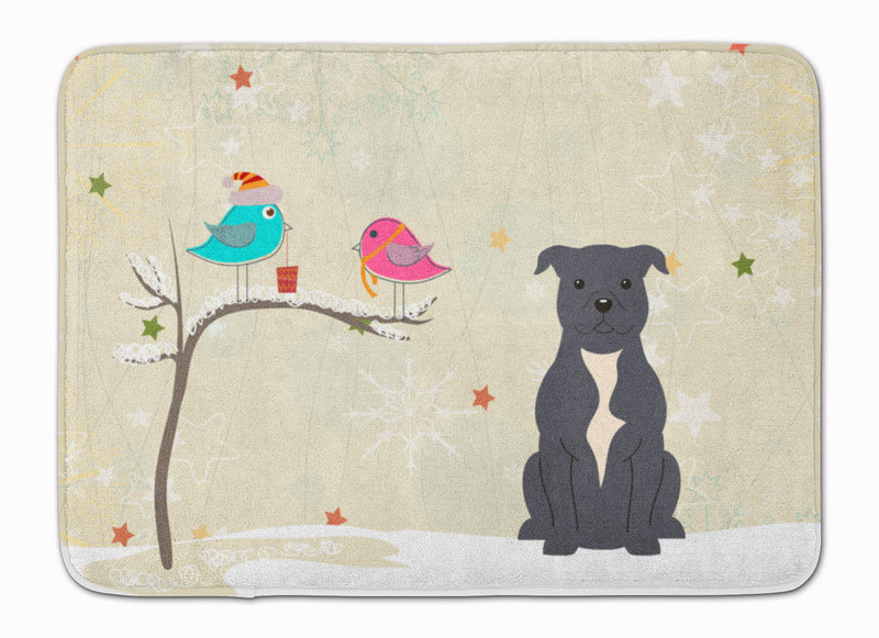 Christmas Presents between Friends Staffordshire Bull Terrier Blue Machine Washable Memory Foam Mat BB2518RUG