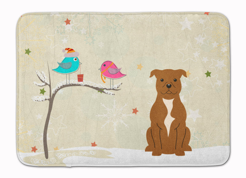 Christmas Presents between Friends Staffordshire Bull Terrier Brown Machine Washable Memory Foam Mat BB2519RUG