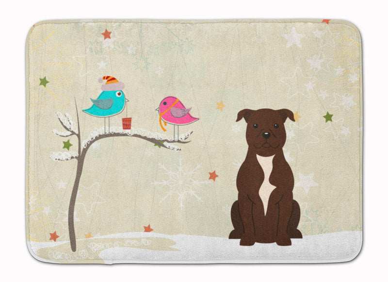 Christmas Presents between Friends Staffordshire Bull Terrier Chocolate Machine Washable Memory Foam Mat BB2520RUG