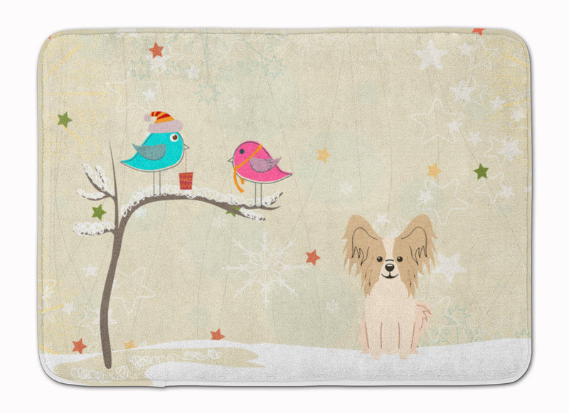 Christmas Presents between Friends Papillon Sable White Machine Washable Memory Foam Mat BB2549RUG