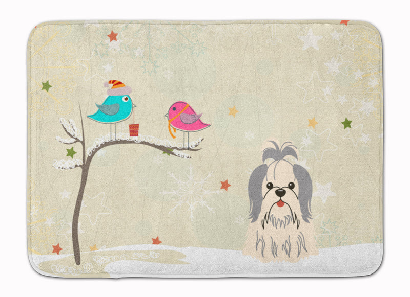 Christmas Presents between Friends Shih Tzu Silver White Machine Washable Memory Foam Mat BB2557RUG