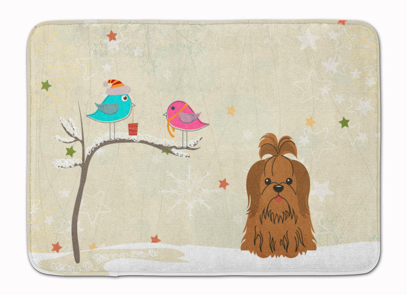 Christmas Presents between Friends Shih Tzu Chocolate Machine Washable Memory Foam Mat BB2558RUG