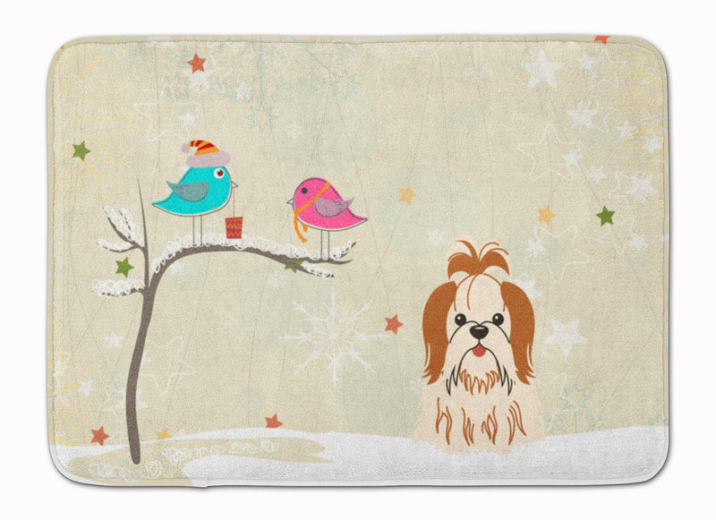 Christmas Presents between Friends Shih Tzu Red White Machine Washable Memory Foam Mat BB2559RUG