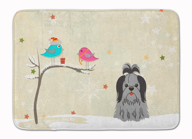 Christmas Presents between Friends Shih Tzu Black Silver Machine Washable Memory Foam Mat BB2561RUG