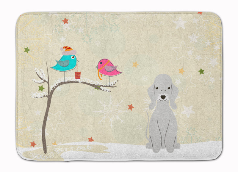 Christmas Presents between Friends Bedlington Terrier Blue Machine Washable Memory Foam Mat BB2562RUG