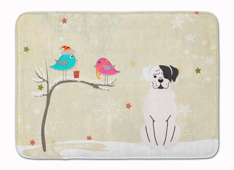 Christmas Presents between Friends White Boxer Cooper Machine Washable Memory Foam Mat BB2586RUG