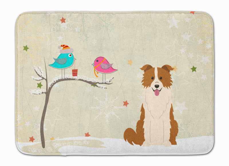 Christmas Presents between Friends Border Collie Red White Machine Washable Memory Foam Mat BB2591RUG