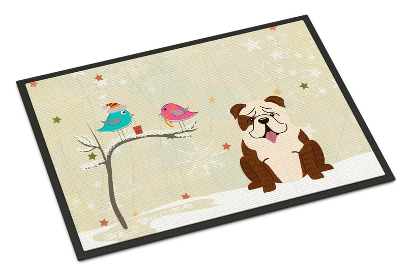 Christmas Presents between Friends English Bulldog Brindle White Indoor or Outdoor Mat 18x27 BB2593MAT