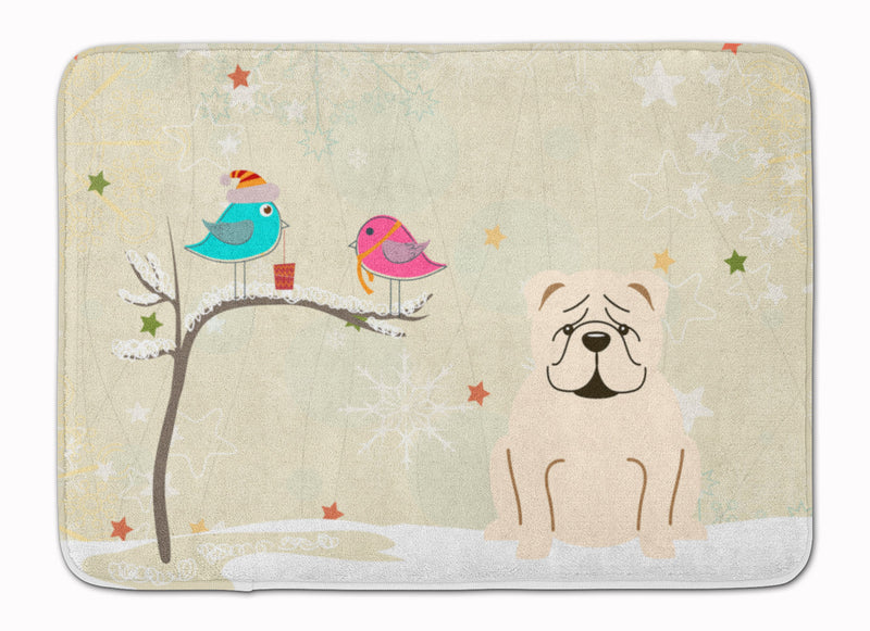 Christmas Presents between Friends English Bulldog White Machine Washable Memory Foam Mat BB2595RUG