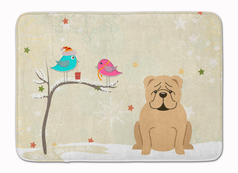 Christmas Presents between Friends English Bulldog Fawn Machine Washable Memory Foam Mat BB2596RUG