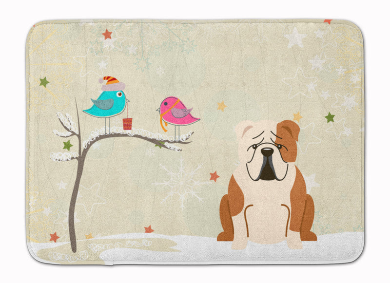 Christmas Presents between Friends English Bulldog Fawn White Machine Washable Memory Foam Mat BB2597RUG