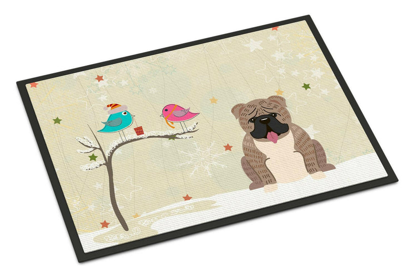 Christmas Presents between Friends English Bulldog Grey Brindle  Indoor or Outdoor Mat 18x27 BB2598MAT