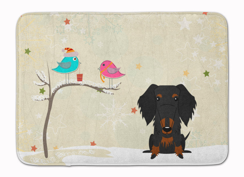 Christmas Presents between Friends Wire Haired Dachshund Black Tan Machine Washable Memory Foam Mat BB2599RUG