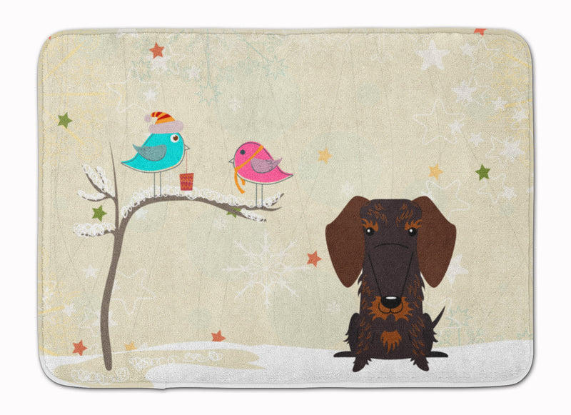 Christmas Presents between Friends Wire Haired Dachshund Chocolate Machine Washable Memory Foam Mat BB2601RUG