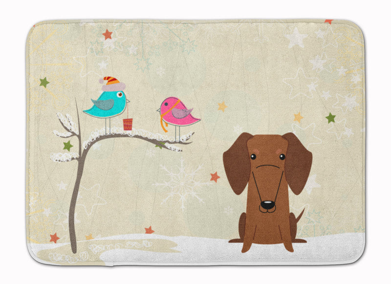 Christmas Presents between Friends Dachshund Red Brown Machine Washable Memory Foam Mat BB2602RUG