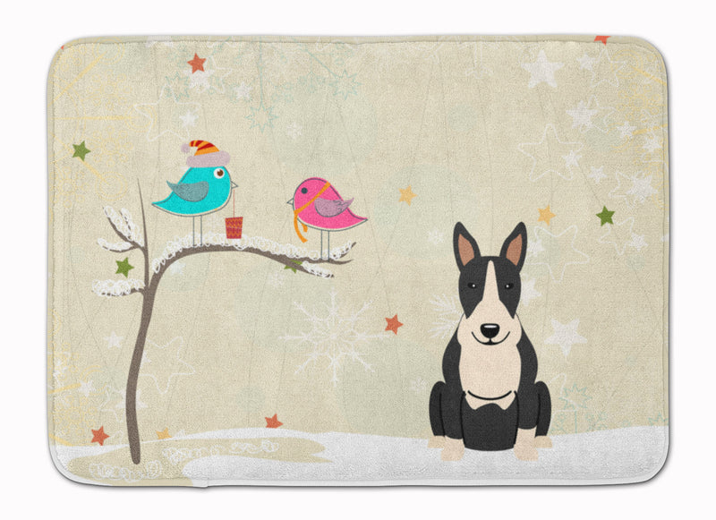 Christmas Presents between Friends Bull Terrier Black White Machine Washable Memory Foam Mat BB2605RUG