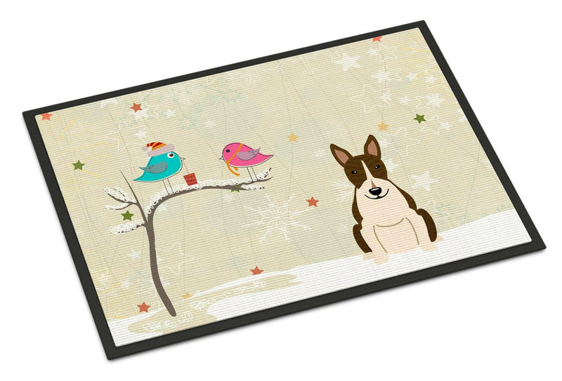 Christmas Presents between Friends Bull Terrier Dark Brindle Indoor or Outdoor Mat 18x27 BB2608MAT