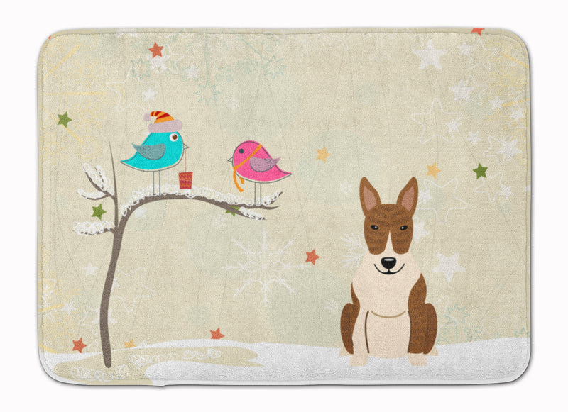 Christmas Presents between Friends Bull Terrier Brindle Machine Washable Memory Foam Mat BB2609RUG