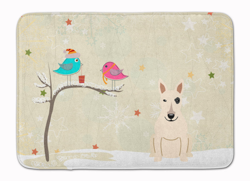 Christmas Presents between Friends Bull Terrier White Machine Washable Memory Foam Mat BB2610RUG