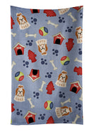 Dog House Collection Shih Tzu Red White Kitchen Towel Velour Plush Front and Cotton Loop Back Machine Washable