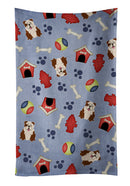 Dog House Collection English Bulldog Brindle White Kitchen Towel Velour Plush Front and Cotton Loop Back Machine Washable