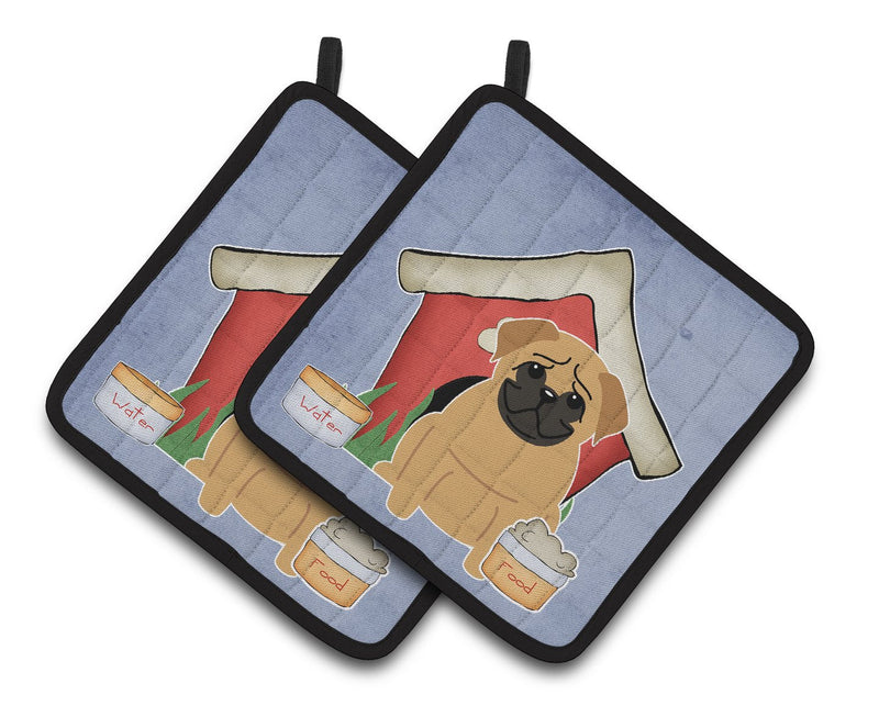 Dog House Collection Pug Brown Pair of Pot Holders BB2761PTHD