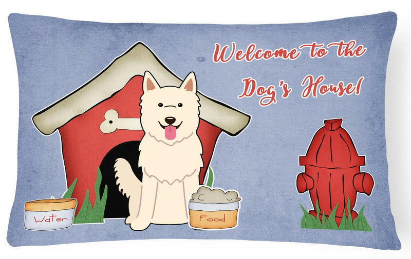 Dog House Collection White German Shepherd Canvas Fabric Decorative Pillow BB2799PW1216