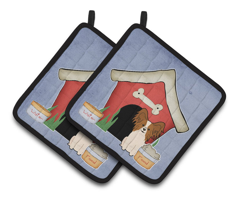 Dog House Collection Papillon Red White Pair of Pot Holders