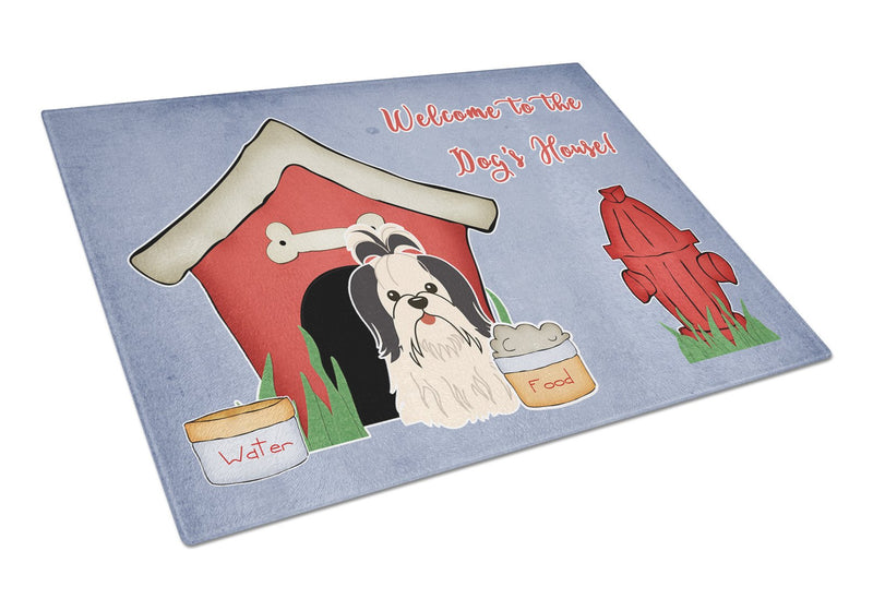 Dog House Collection Shih Tzu Black White Glass Cutting Board Large BB2842LCB