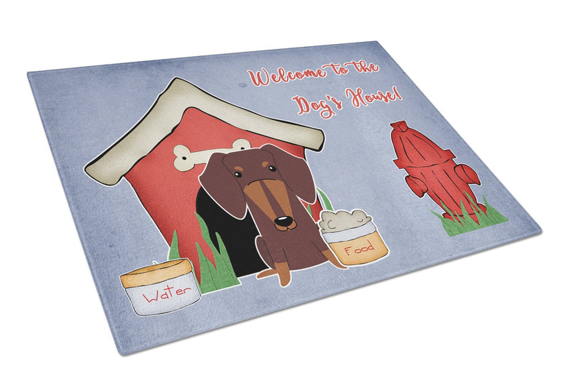 Dog House Collection Dachshund Chocolate Glass Cutting Boards – Durable, Decorative Kitchen Art Large BB2885LCB