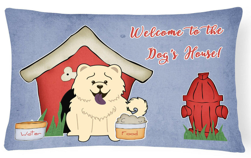 Dog House Collection Chow Chow White Canvas Fabric Decorative Pillow BB2894PW1216