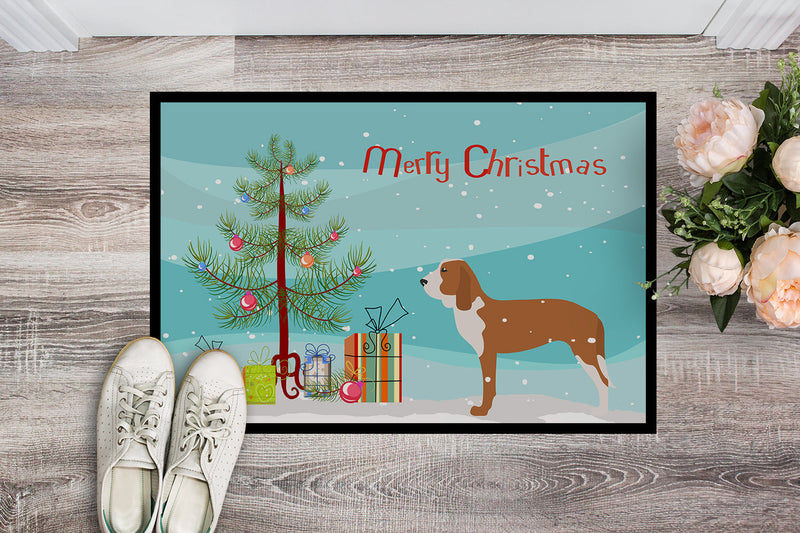 Spanish Hound Merry Christmas Tree Indoor or Outdoor Mat 18x27 BB2909MAT