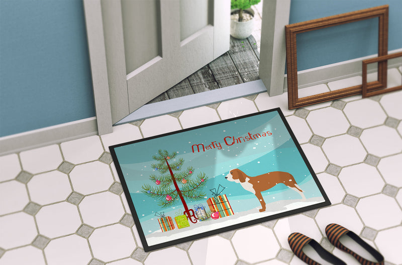 Spanish Hound Merry Christmas Tree Indoor or Outdoor Mat 18x27 BB2909MAT