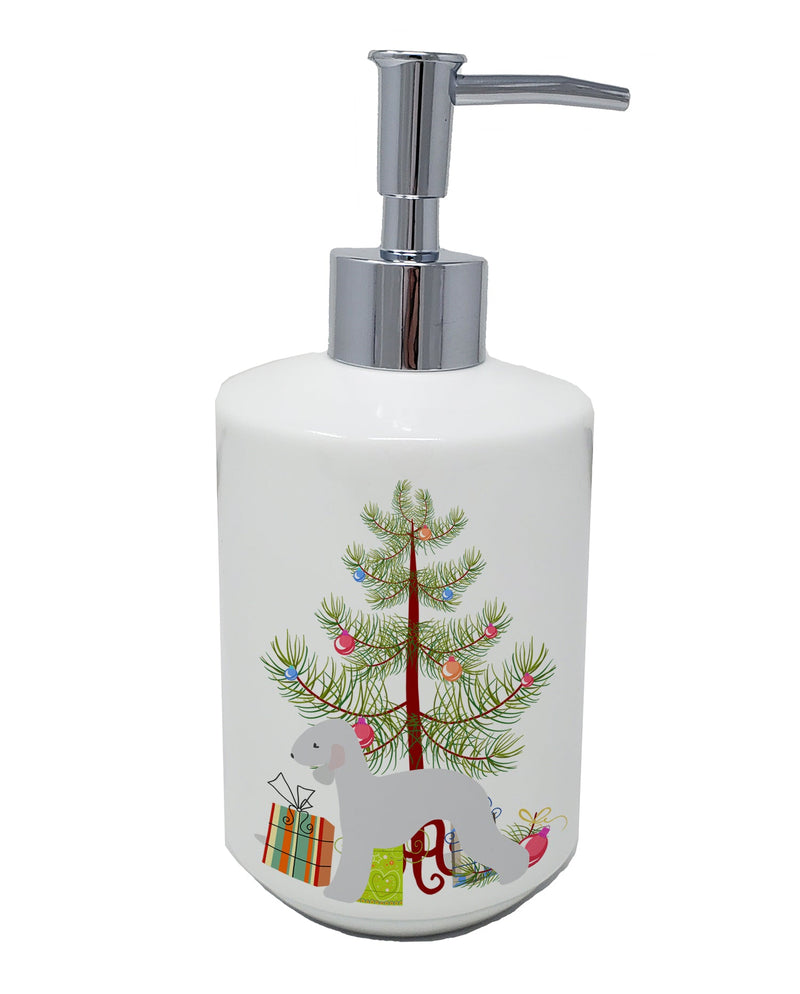 Bedlington Terrier Merry Christmas Tree Ceramic Soap Dispenser