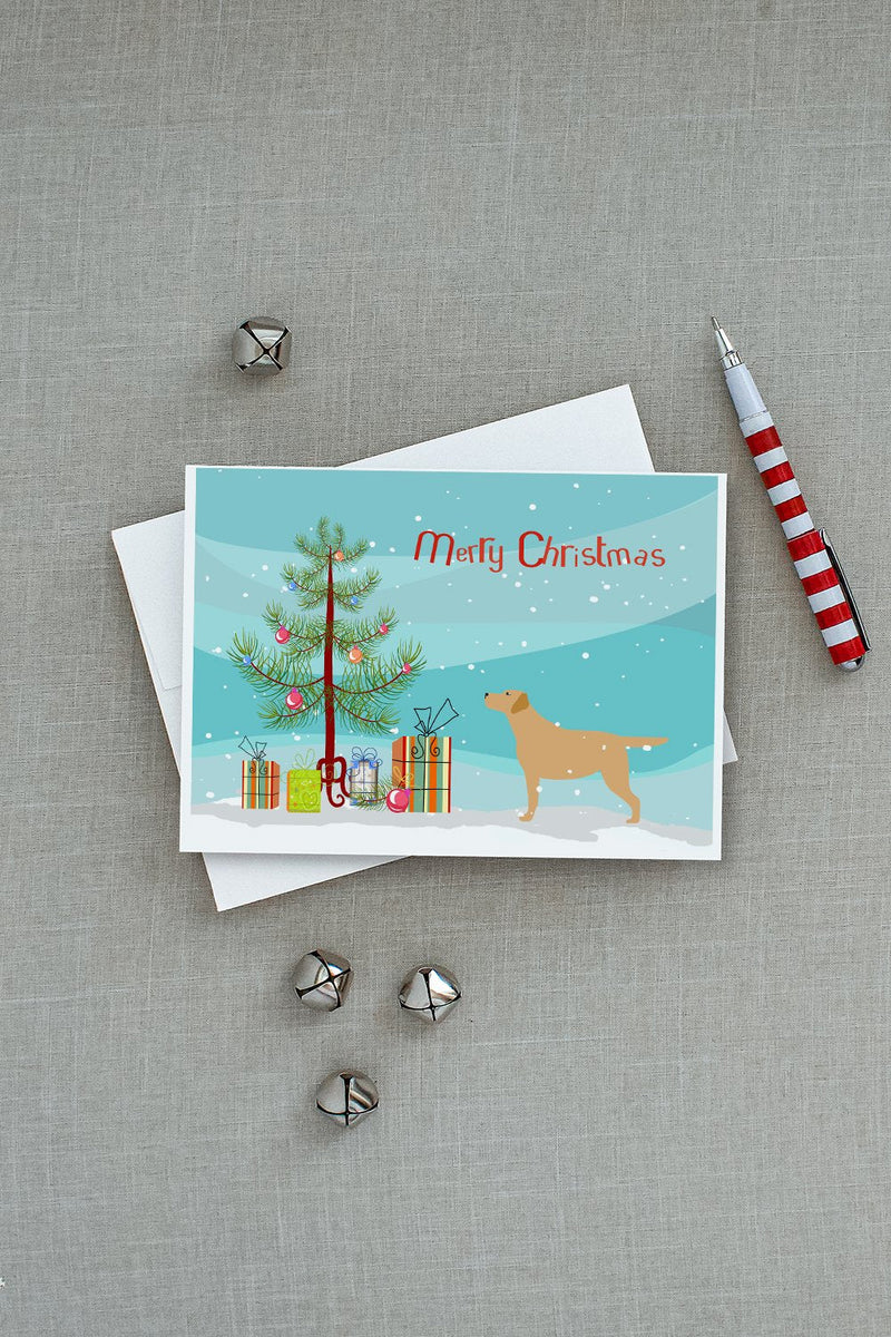 Yellow Labrador Retriever Merry Christmas Tree Greeting Cards and Envelopes Pack of 8