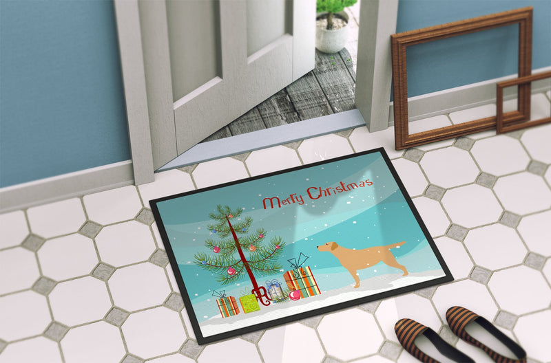 Yellow Labrador Retriever Merry Christmas Tree Indoor or Outdoor Mat 24x36 BB2915JMAT