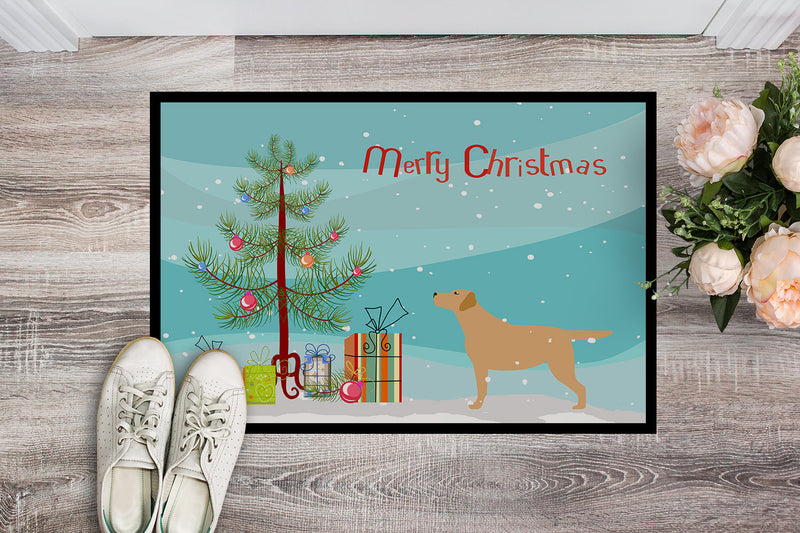 Yellow Labrador Retriever Merry Christmas Tree Indoor or Outdoor Mat 18x27 BB2915MAT