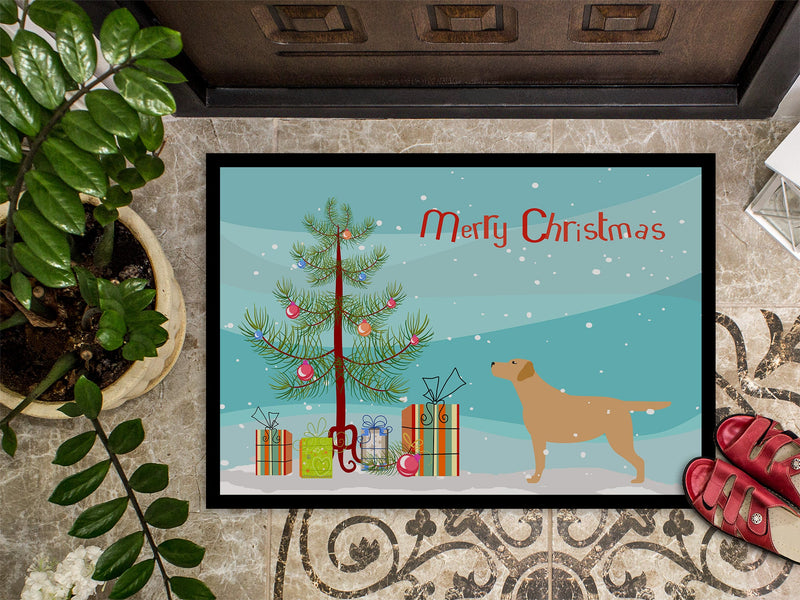 Yellow Labrador Retriever Merry Christmas Tree Indoor or Outdoor Mat 18x27 BB2915MAT