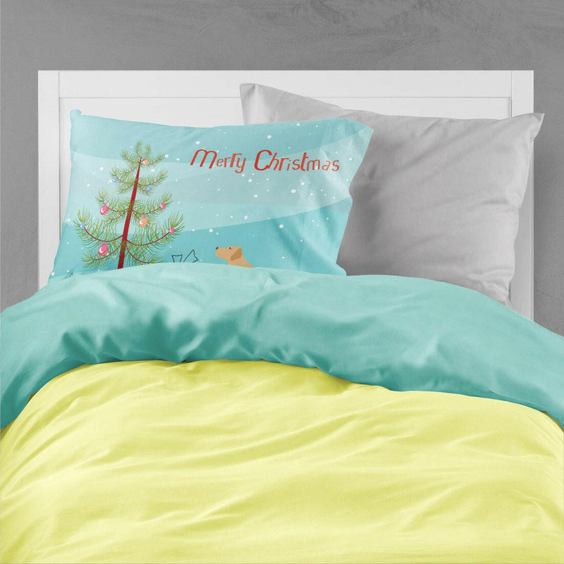 Yellow Labrador Retriever Merry Christmas Tree Fabric Standard Pillowcase BB2915PILLOWCASE