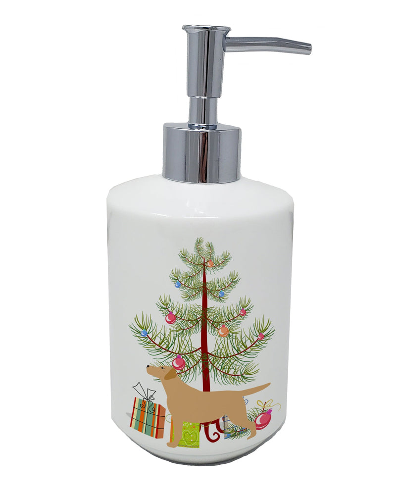 Yellow Labrador Retriever Merry Christmas Tree Ceramic Soap Dispenser