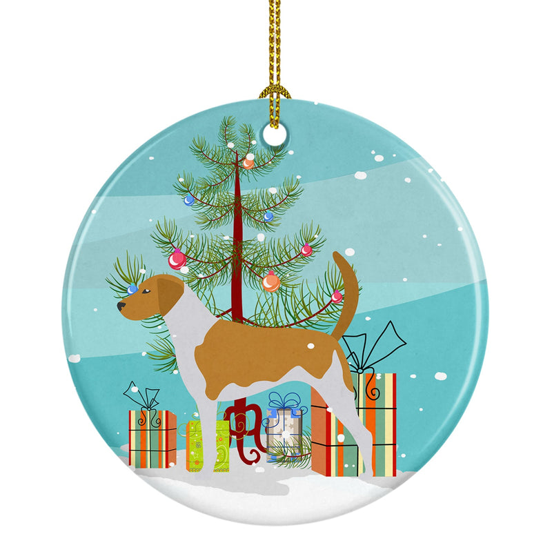 American Foxhound Merry Christmas Tree Ornament - Round Ceramic Ornament – Artist-Designed Keepsake Decoration BB2916CO1