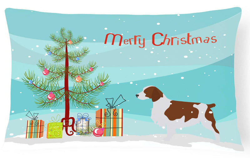 Welsh Springer Spaniel Merry Christmas Tree Canvas Fabric Decorative Pillow BB2918PW1216