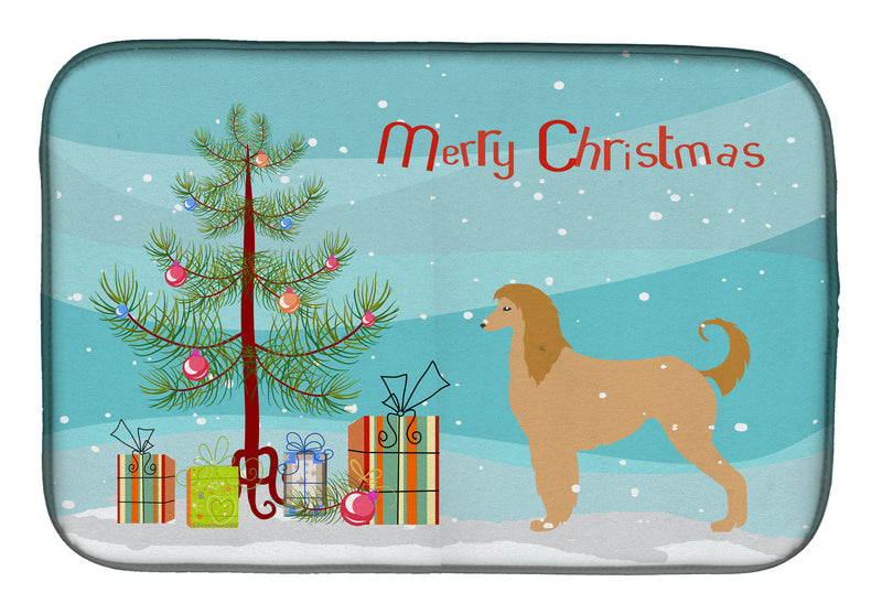 Afghan Hound Merry Christmas Tree Dish Drying Mat BB2924DDM