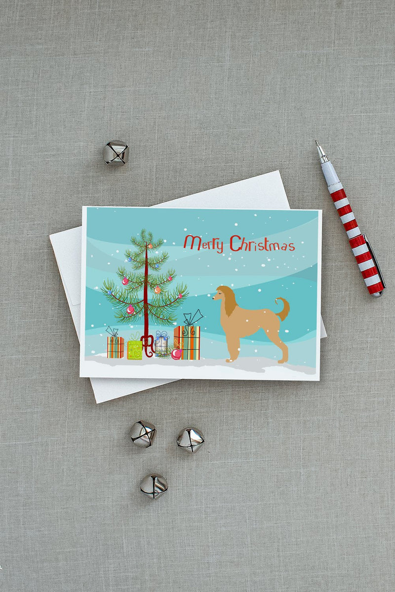 Afghan Hound Merry Christmas Tree Greeting Cards and Envelopes Pack of 8