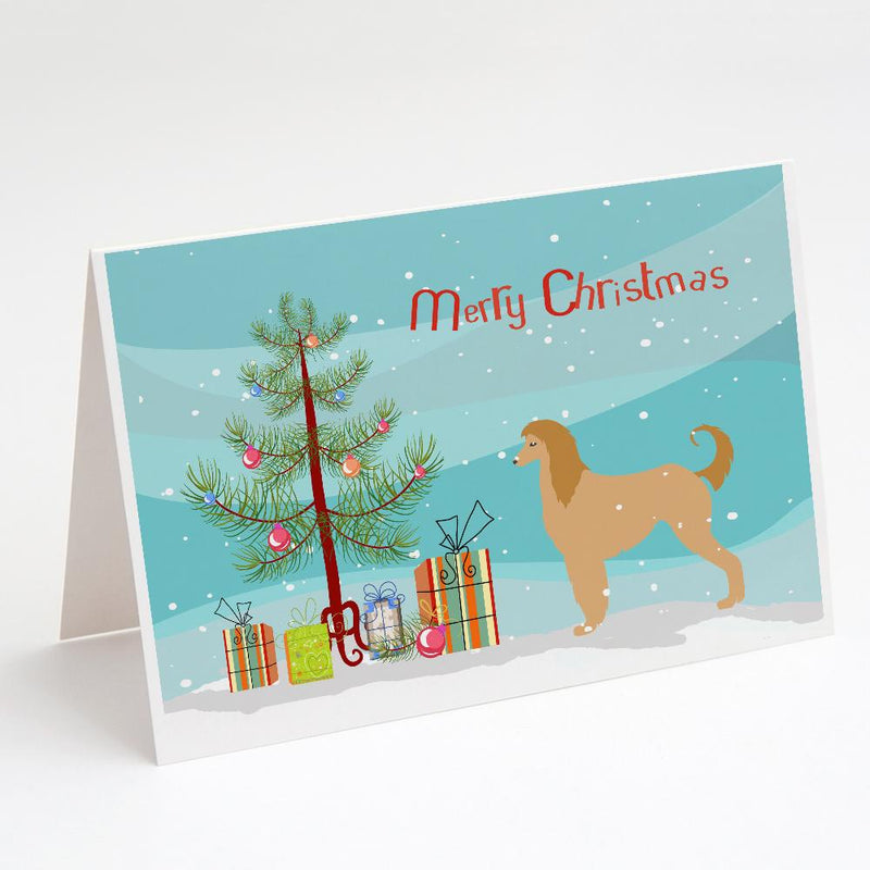 Afghan Hound Merry Christmas Tree Greeting Cards and Envelopes Pack of 8