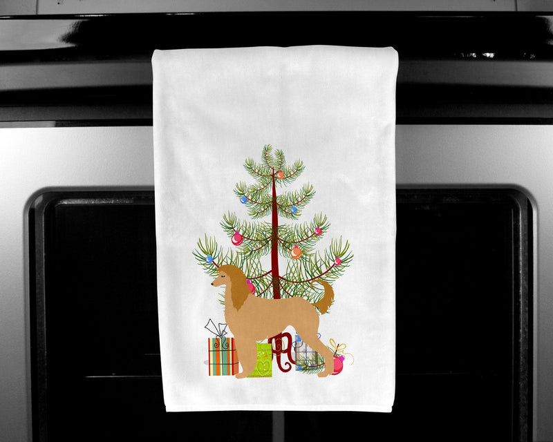 Afghan Hound Merry Christmas Tree White Kitchen Towel Set of 2 BB2924WTKT